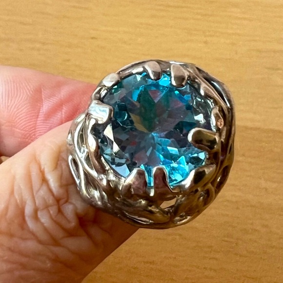 QVC Hagit Gorali Sterling Silver HUGE round Blue Topaz Statement Ring ORGANIC - Picture 15 of 16